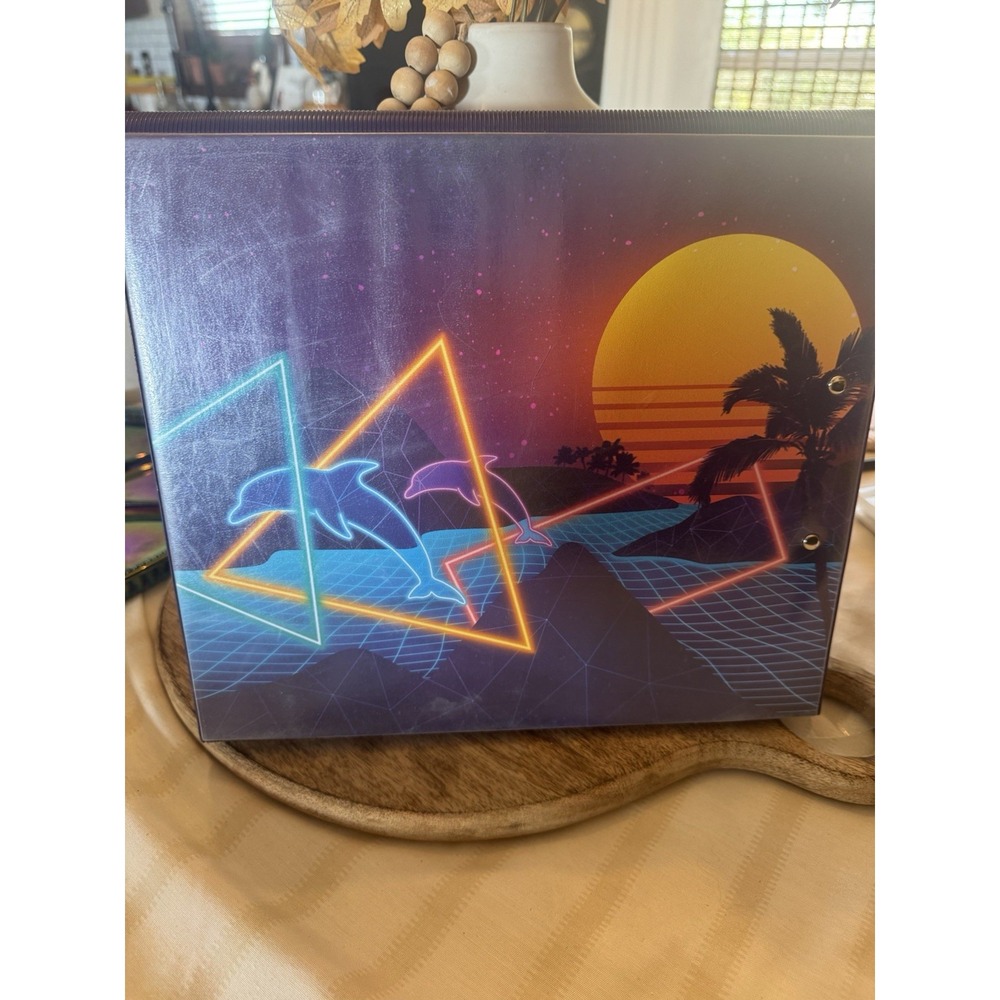 Vintage Mead Trapper Keeper Retro 1.5" 3 Ring Binder 80s 90s Retro Dolphin Glow - Picture 2 of 6